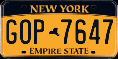 NY license plate GOP7647
