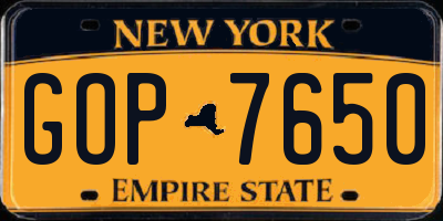 NY license plate GOP7650