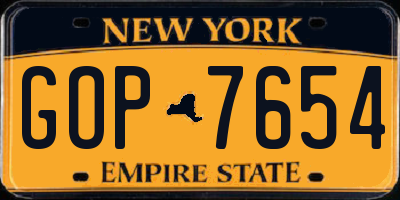 NY license plate GOP7654