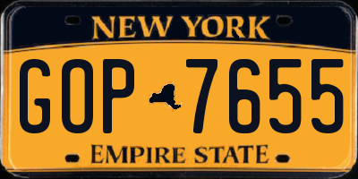 NY license plate GOP7655