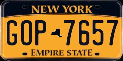 NY license plate GOP7657