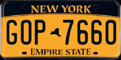 NY license plate GOP7660