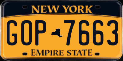 NY license plate GOP7663