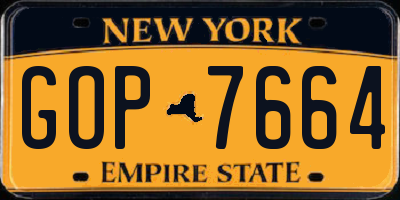 NY license plate GOP7664