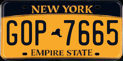NY license plate GOP7665