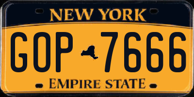 NY license plate GOP7666