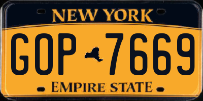 NY license plate GOP7669