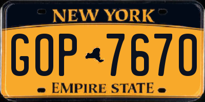 NY license plate GOP7670