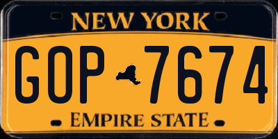 NY license plate GOP7674