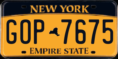 NY license plate GOP7675