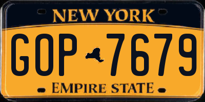 NY license plate GOP7679