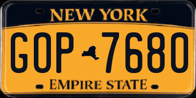 NY license plate GOP7680