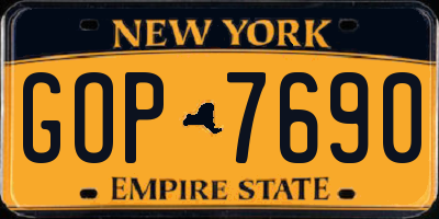 NY license plate GOP7690