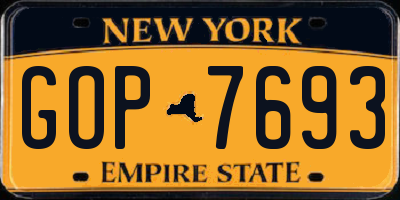 NY license plate GOP7693