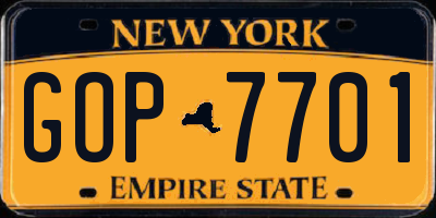 NY license plate GOP7701