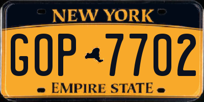 NY license plate GOP7702