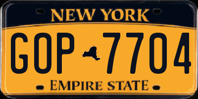 NY license plate GOP7704