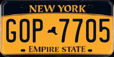 NY license plate GOP7705