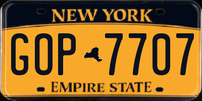 NY license plate GOP7707