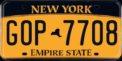 NY license plate GOP7708