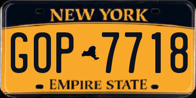 NY license plate GOP7718