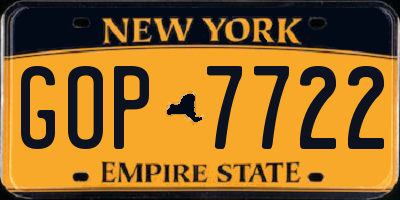 NY license plate GOP7722