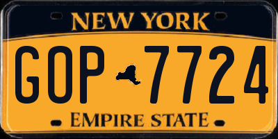 NY license plate GOP7724