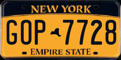 NY license plate GOP7728
