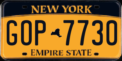 NY license plate GOP7730
