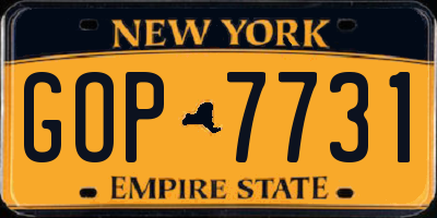 NY license plate GOP7731
