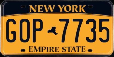 NY license plate GOP7735