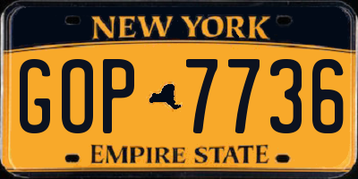 NY license plate GOP7736