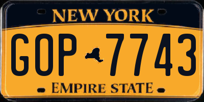 NY license plate GOP7743