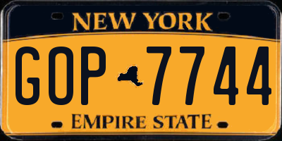 NY license plate GOP7744