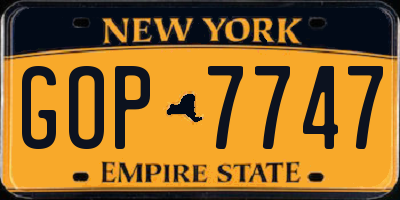 NY license plate GOP7747