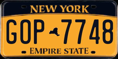 NY license plate GOP7748
