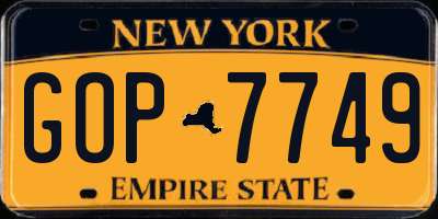 NY license plate GOP7749