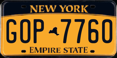NY license plate GOP7760