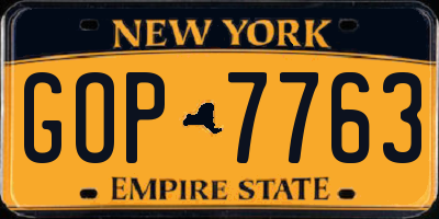 NY license plate GOP7763