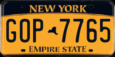 NY license plate GOP7765