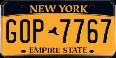 NY license plate GOP7767