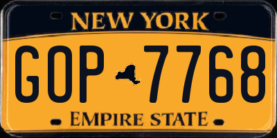NY license plate GOP7768