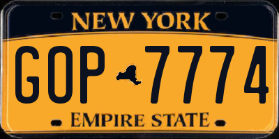 NY license plate GOP7774