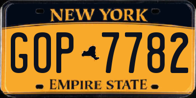 NY license plate GOP7782
