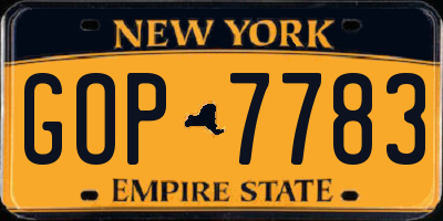 NY license plate GOP7783