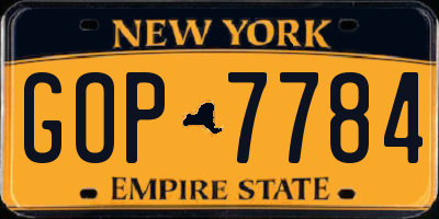 NY license plate GOP7784