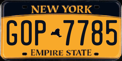 NY license plate GOP7785