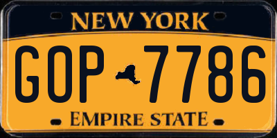 NY license plate GOP7786