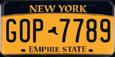 NY license plate GOP7789