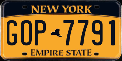 NY license plate GOP7791